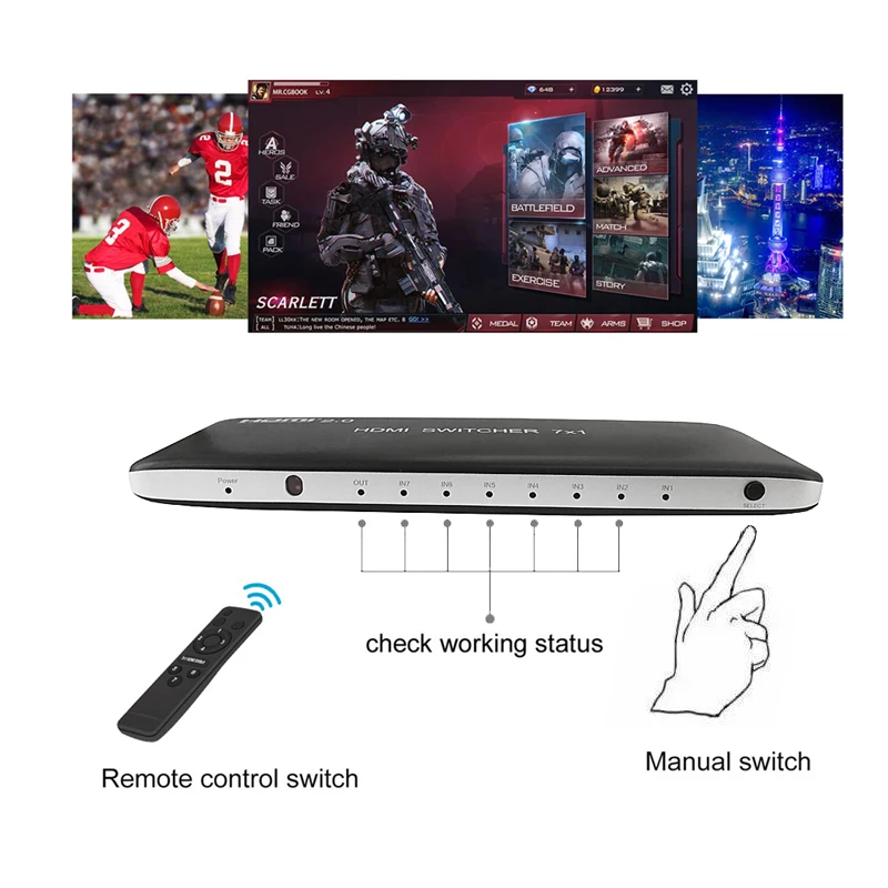 7x1 HDMI переключатель 3x1 2 0 видео преобразователь 3 / 7 в 1 выход 4K 60 Гц для Mi Box3 PS3 PS4 Xbox
