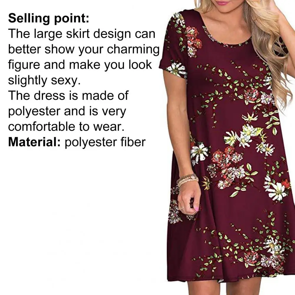 

Mini Dress robe femme Short Sleeves Pockets Women Clothing Printed Round Neck Loose Dress summer dress vestido de mujer 2021