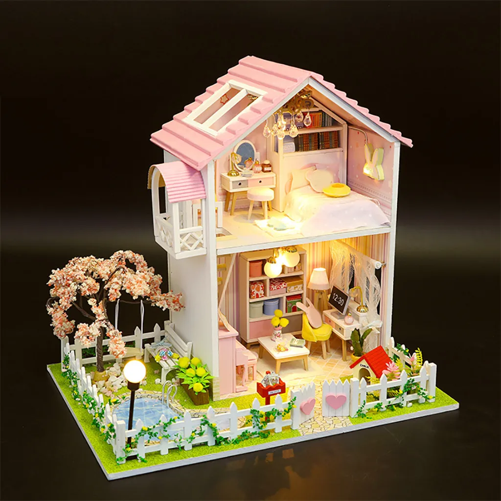 3D Деревянный DIY светодиодный светильник Миниатюрный Кукольный дом мебель