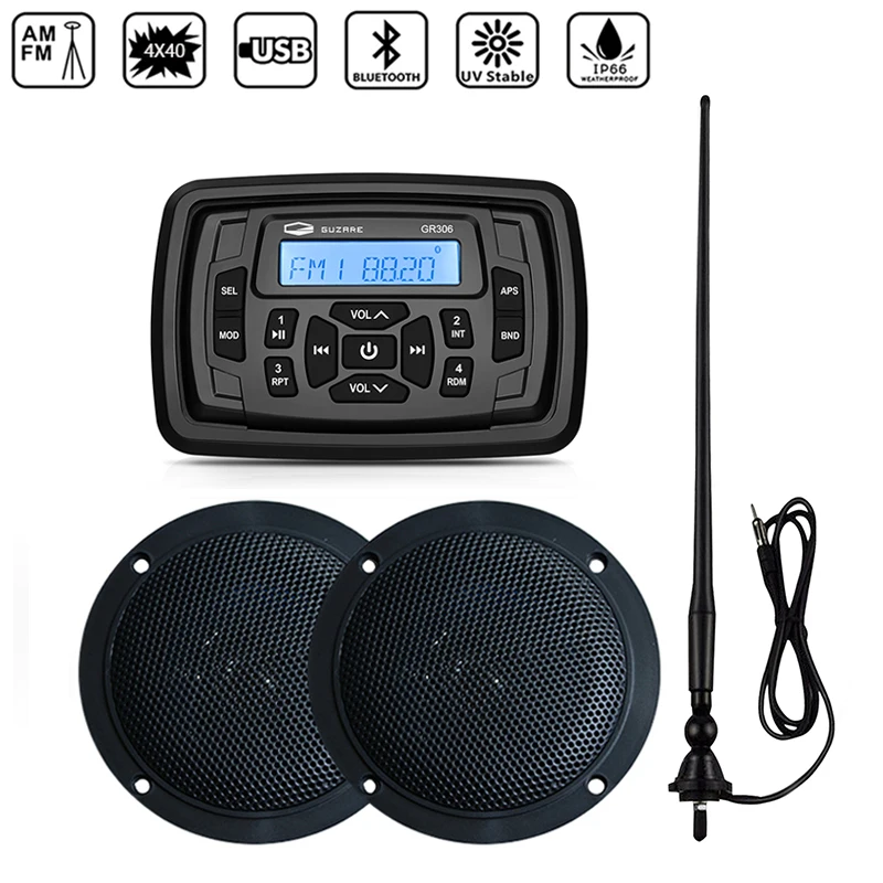 Водонепроницаемый Морской Стерео Лодка Радио Bluetooth аудио приемник MP3 плеер + 4inch
