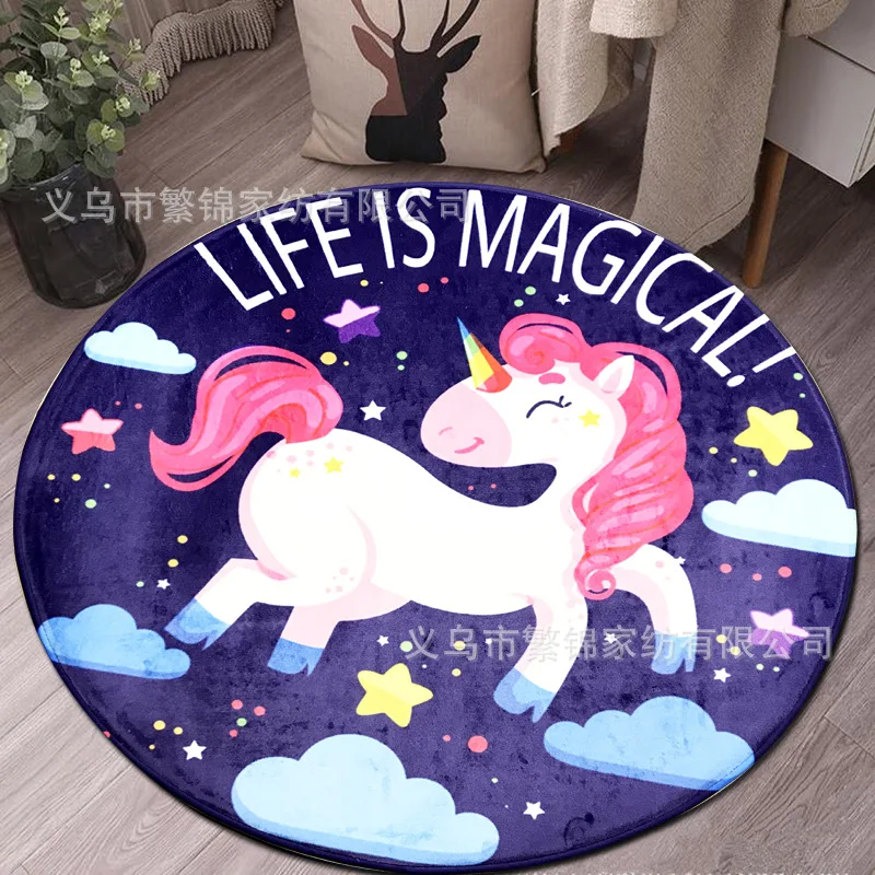 Круглый коврик с принтом единорога мультяшный дверной детский для лазания ковер