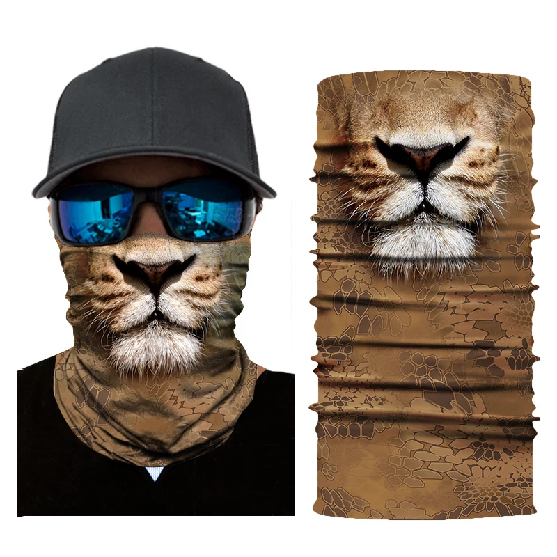 Women Men 3D Animal Tiger Printed Multi Functional Quick Dry Sunshade Sweatband Hairband Head Scarf Protective Mouth Cover | Спорт и