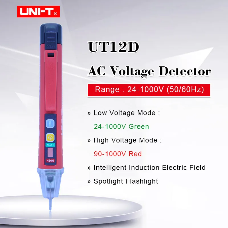 Non-Contact  AC Voltage Detector UNI-T UT12D electrical test pencil 50/60Hz 24V~1000V LED indication Low voltage indication