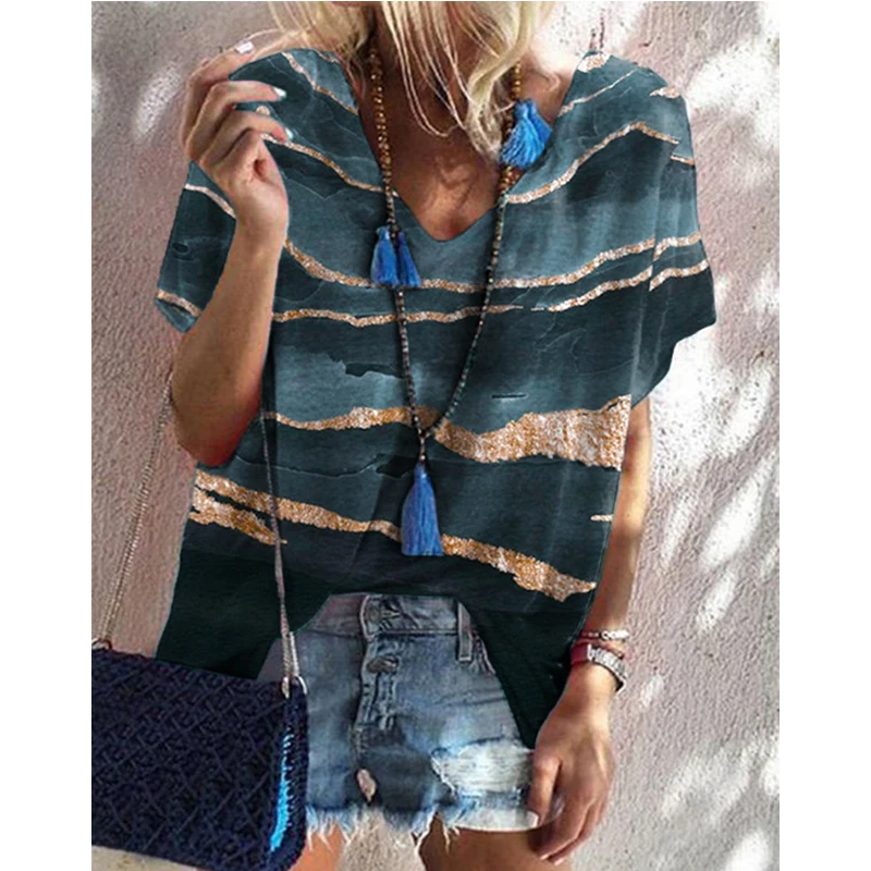 

New Summer Urban Casual Loose Short Sleeve Hedging Printed T Shirt Top Women's Fashion Plus Size Clothing