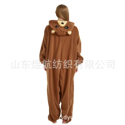 

2020 Anime Ursus arctos Jumpsuits Rompers Women man pajamas Brown bear cosplay adult Winter warm pajamas halloween costume