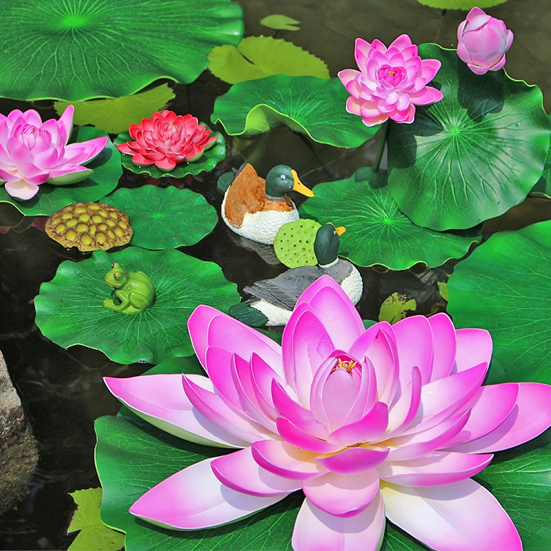 Искусственный Поддельный Лотос водяные лилии шелк плавающие цветы голова листья