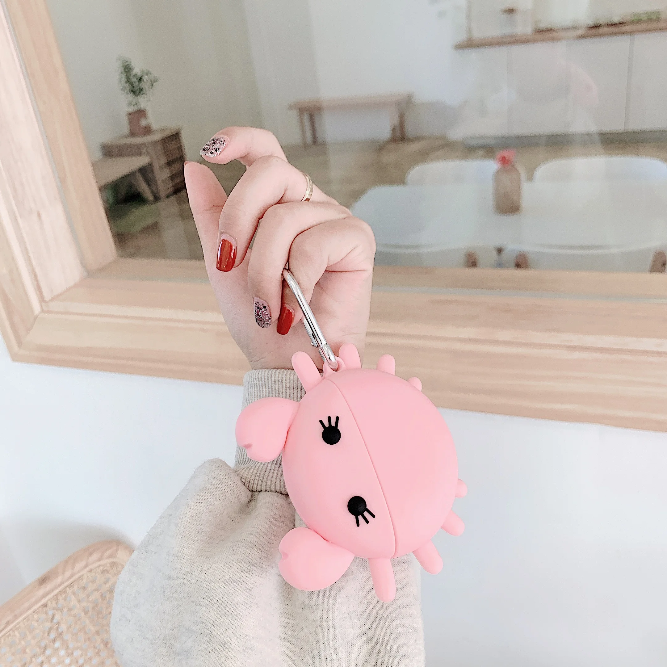 Защитный чехол для наушников Airpods Pro 1 2 3D с милым рисунком розового краба Apple 3 |