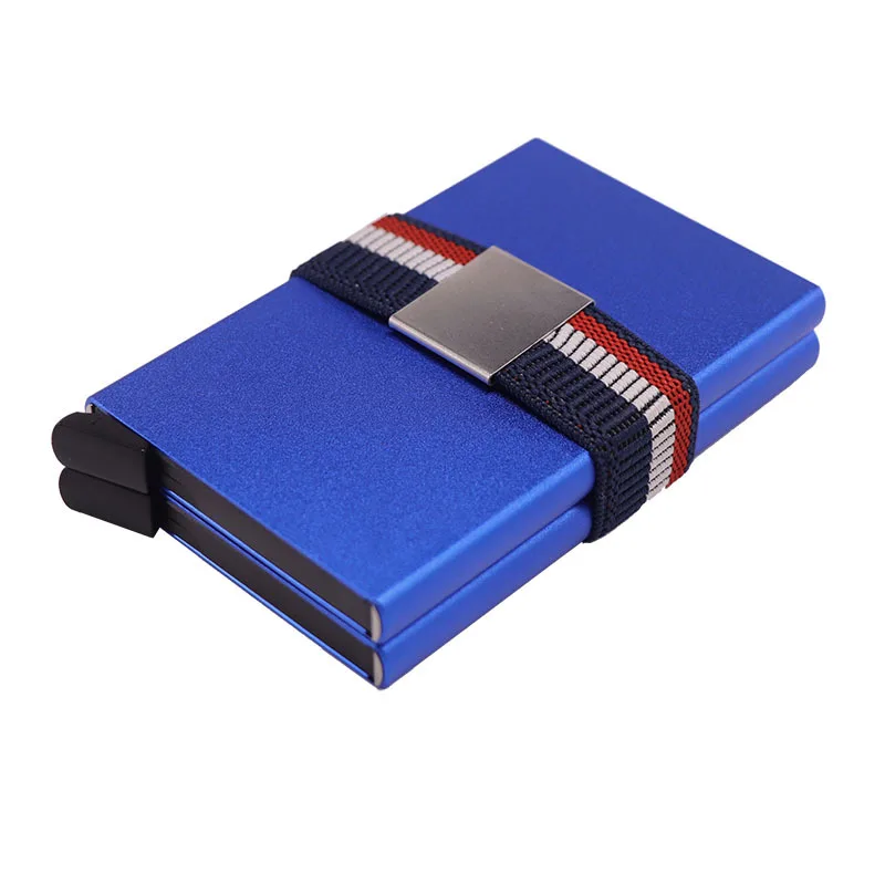 DIENQI модный двойной кошелек черный металлический RFID кошелек для мужчин Эластичность резиновый ремешок кошелек карман для карт Многофункциональный кошелек - Цвет: Blue
