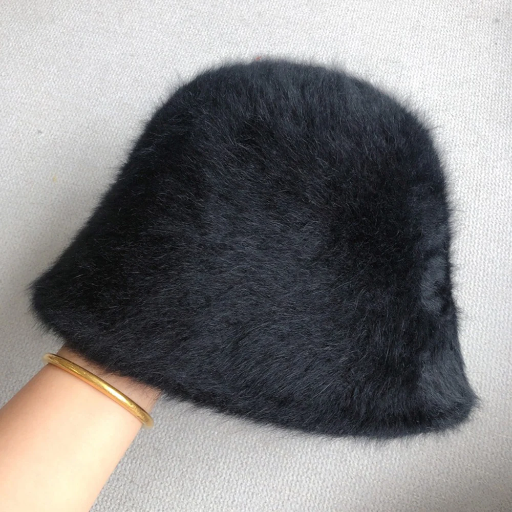 

Hat Winter Women's Fashion Solid Color Rabbit Fur Hat Bucket Cap Fisherman's Hat Retro Knitted Wool Basin Bucket Hat