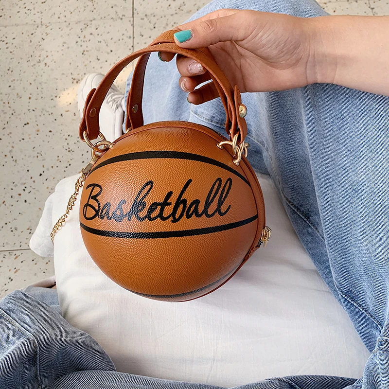 

New Design Basketball Shape Hand Bag Fashion Women Chains Handbag Letter Shoulder Bag Female Mini Crossbody Bags Circular Purse