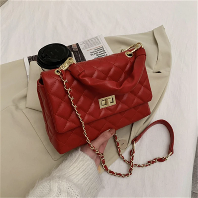 

Diamond Lattice Leather Small Square Bag 2021 Trendy Chain Shoulder Bag Designer Handbags Luxury Crossbody Bags For Women