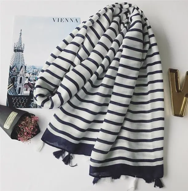 Женский полосатый шарф весна-осень 2020 японский стиль длинные синие полосатые