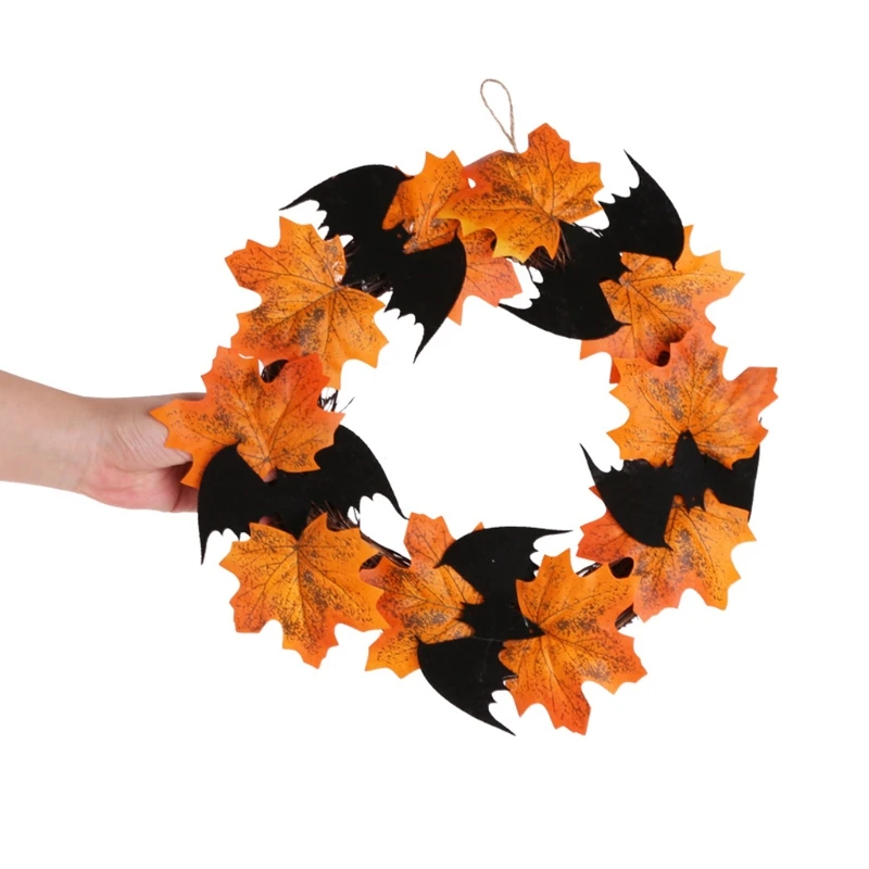 10 дюймовый кленовый венок на Хэллоуин Искусственный Кленовый лист летучая мышь