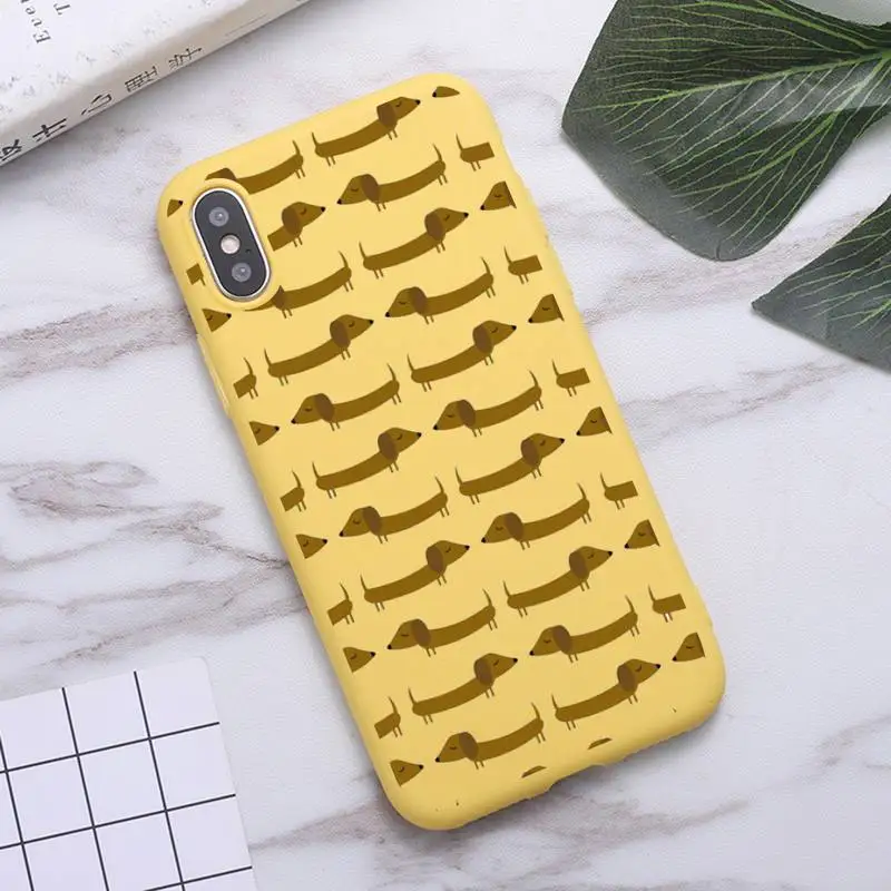 

Dog Cute dachshund pattern high quality Phone Case capa Candy Color for iPhone 6 7 8 11 12 s mini pro X XS XR MAX Plus