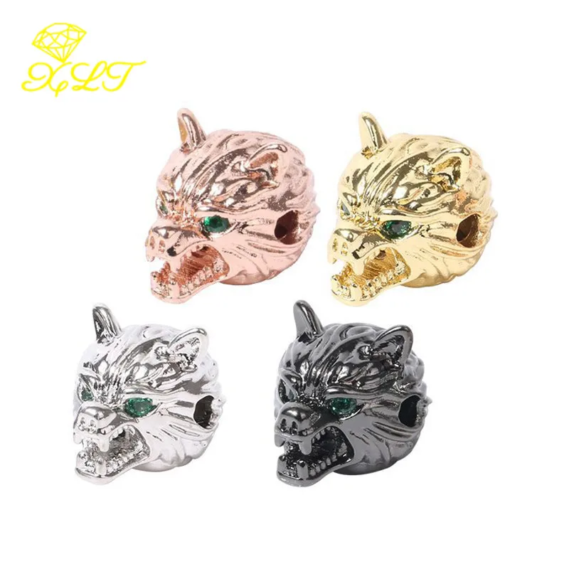 

Micro-inlaid copper zircon wolf head men's beads DIY beaded bracelet braided hand rope accessories European & American hot style