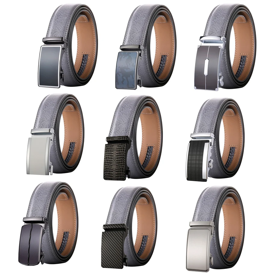 

Plyesxale Men Gray Belt Luxury Automatic Buckle Belt Cow Leather Belts For Men High Quality Fashion Designer Waist Strap G899