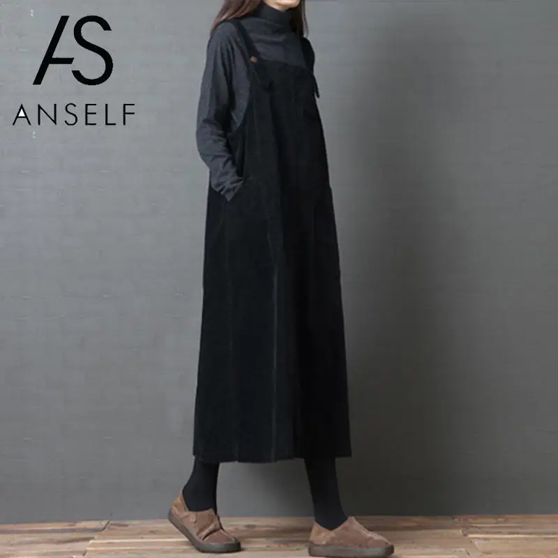 Женское вельветовое платье ANSELF Повседневное средней длины с карманами на