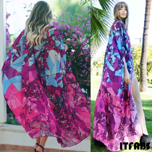 Женский летний пляжный кардиган Boho с цветочным принтом шифоновая блузка|Блузки| |