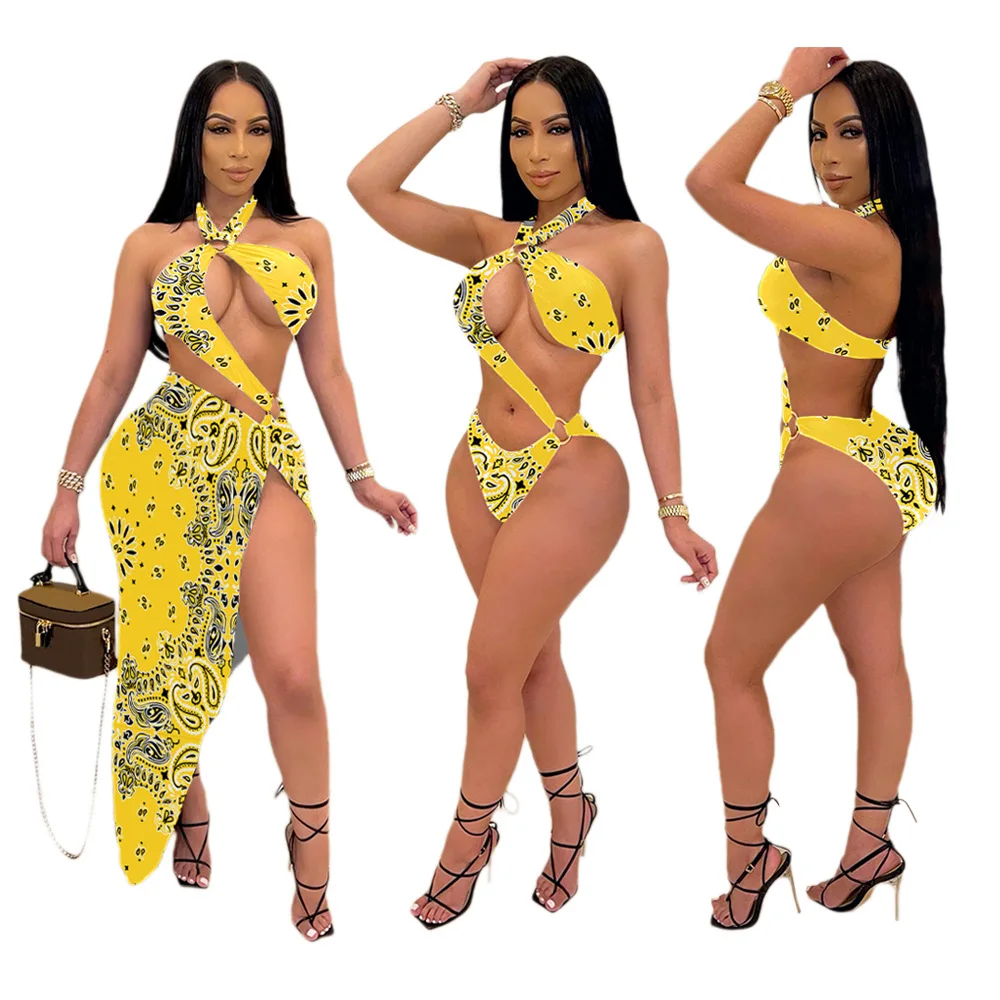 

Donsignet Fashion Women's New Printed One-Piece Suits Swimwear 2021 Spring Summer Sexy Bikini Sets Cover-Ups Two-piece Suit
