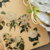 28pcs elegant oil painting cream white yellow flower style sticker scrapbooking diy gift packing label decoration tag