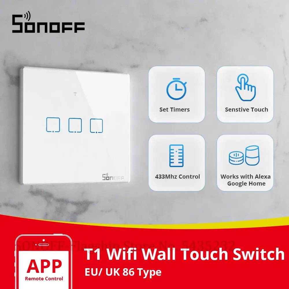 Умный настенный выключатель Itead SONOFF TX T1 ЕС Великобритания Wi-Fi 433 МГц | Электроника