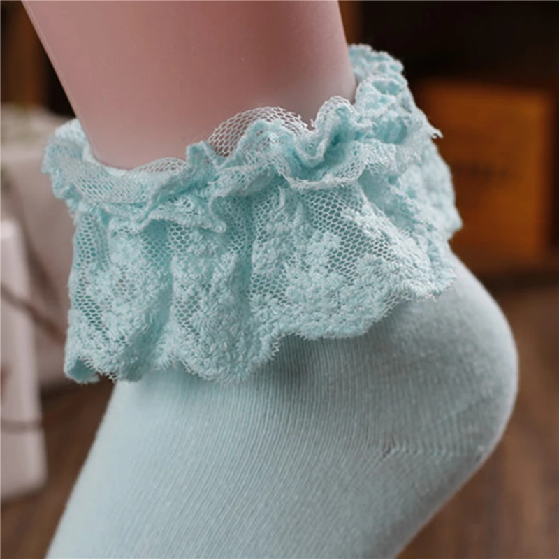 

2021 Fashion Vintage Lace Ruffle Frilly Ankle Socks Ladies Princess Girl Favorite Solid 7 Color Available Cotton Socks