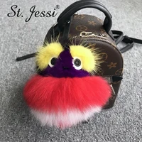 real fur keychain for plush pompom monsters bag pendant for women keyring chaveiros car ornaments luxury chains accessories