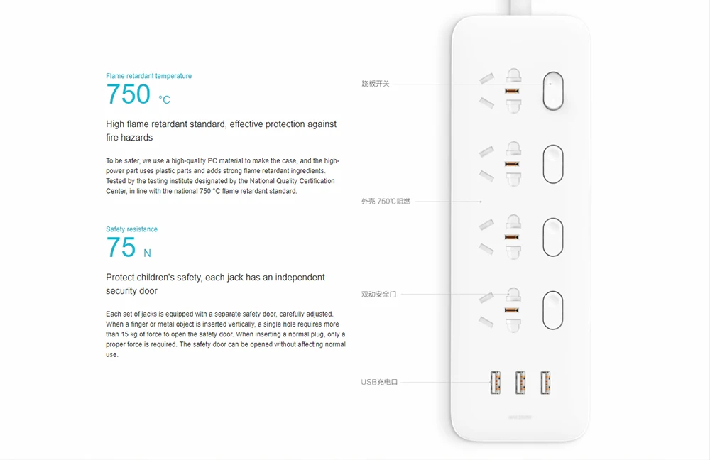 Xiaomi Mijia блок питания 4 порта разъем 4 переключатель управления 3 USB быстрая зарядка розетка удлинитель AC 250 В