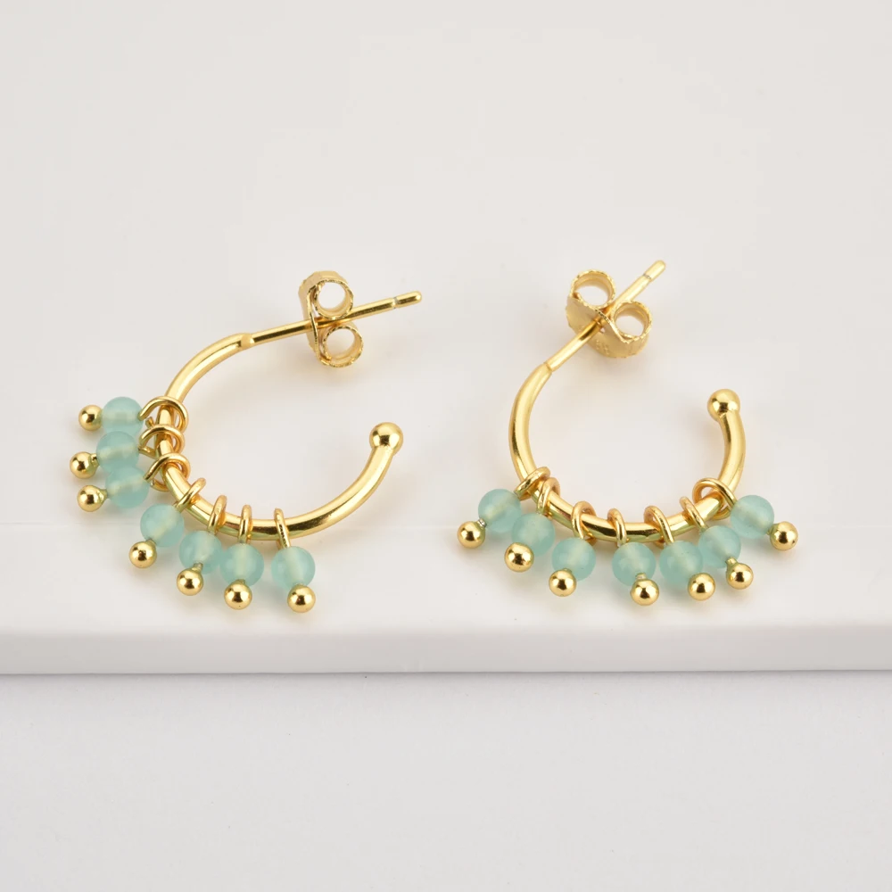 ANDYWEN 925 Sterling Silver Gold Green Purple Beads Charm Hoops Piercing Luxury Fashion Fine Jewelry 2020 Ohrringe Pendientes | Украшения и