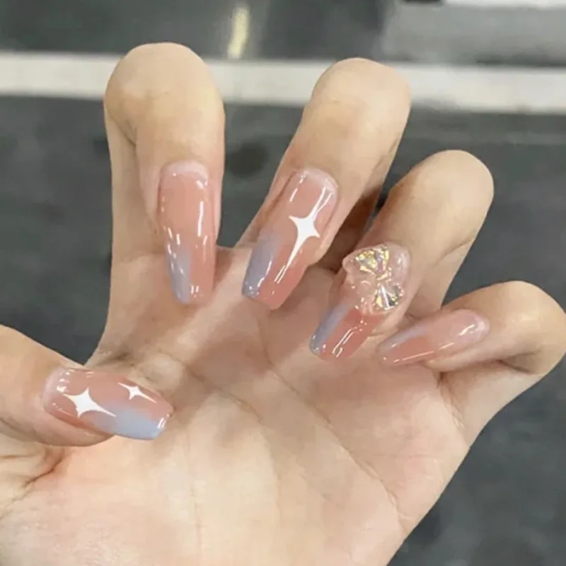 

Hot 24pcs Four-pointed Star Nail Patch Glue Type Removable Long Paragraph Fashion Manicure Save Time False Nail Patch FRE-Drop