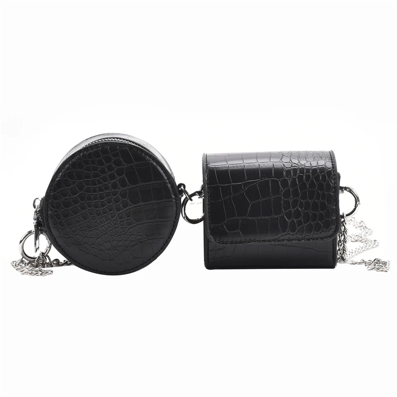 

Stone Pattern Small PU Leather Round+Flap Crossbody Bag 2021 Summer Luxury Brand Chain Shoulder Handbags And Purses