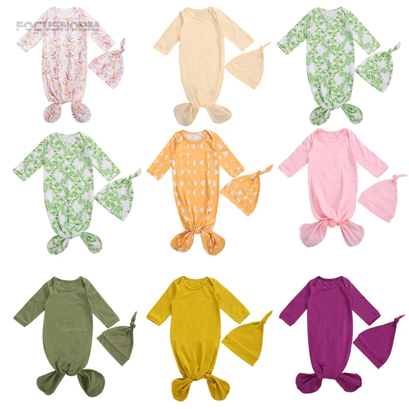 

Infant Baby\u2019s Sleeping Bag 2 Pcs Floral Printing Round-Collar Long-Sleeves One-Pieces + Cute Hat Set for Toddler