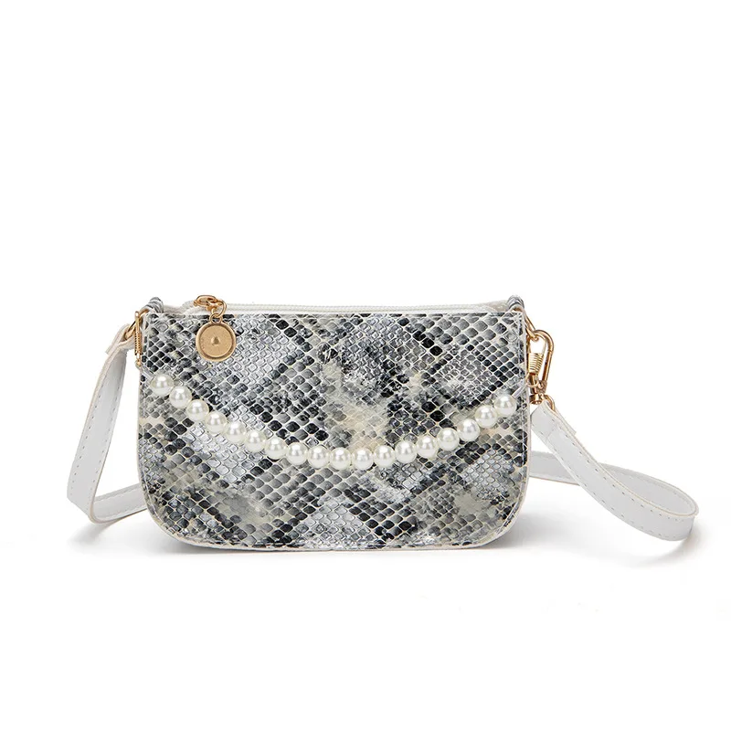 

Women Pearl Handbags 2020 Winter Fashion Design Snake Print Shoulder Messenger Small Square Bag Ladies Elegant Sweet Phone Purse