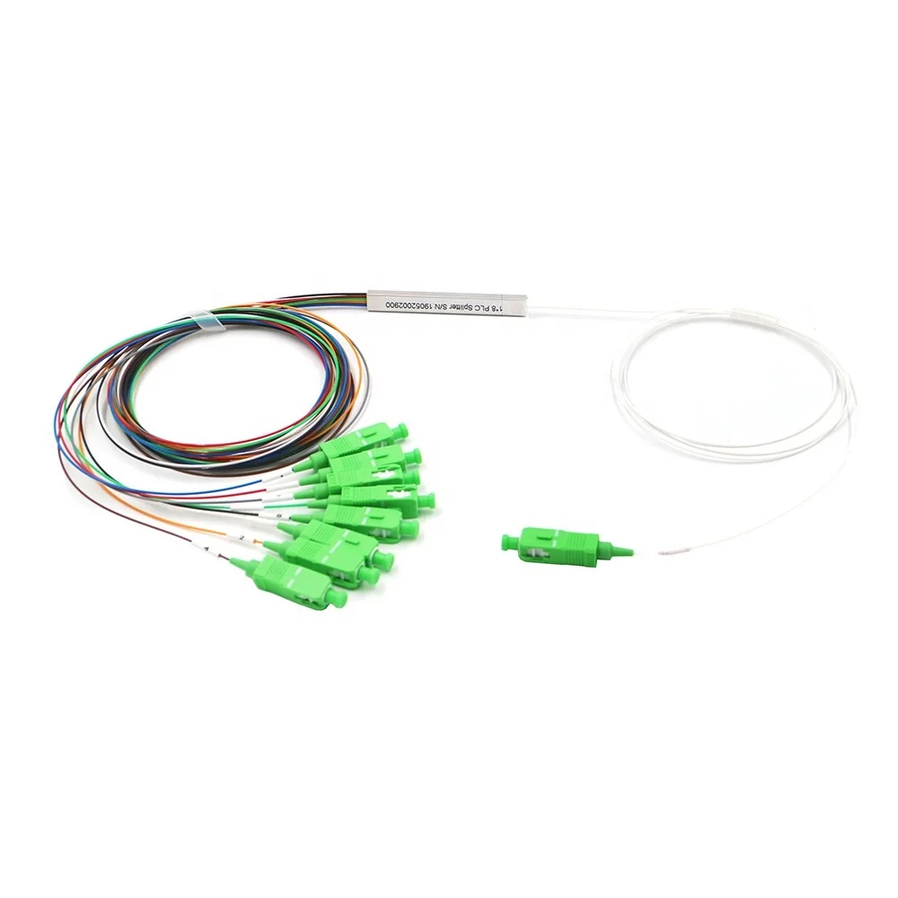 

High Quality 0.9mm 1M Steel Tube Fiber Optic PLC Splitter 1x8 SC/APC Mini Blockless 1*8 SC /APC Connector