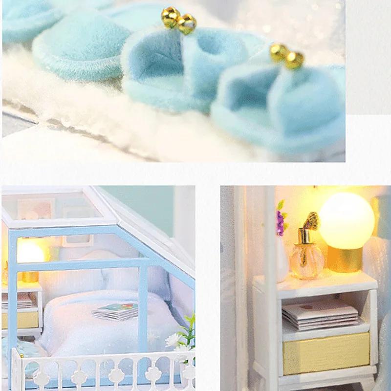 

DIY Starry Sky Wooden Dollhouse Miniature Furniture With 3D Toys for Kids Christmas Birthday Gifts