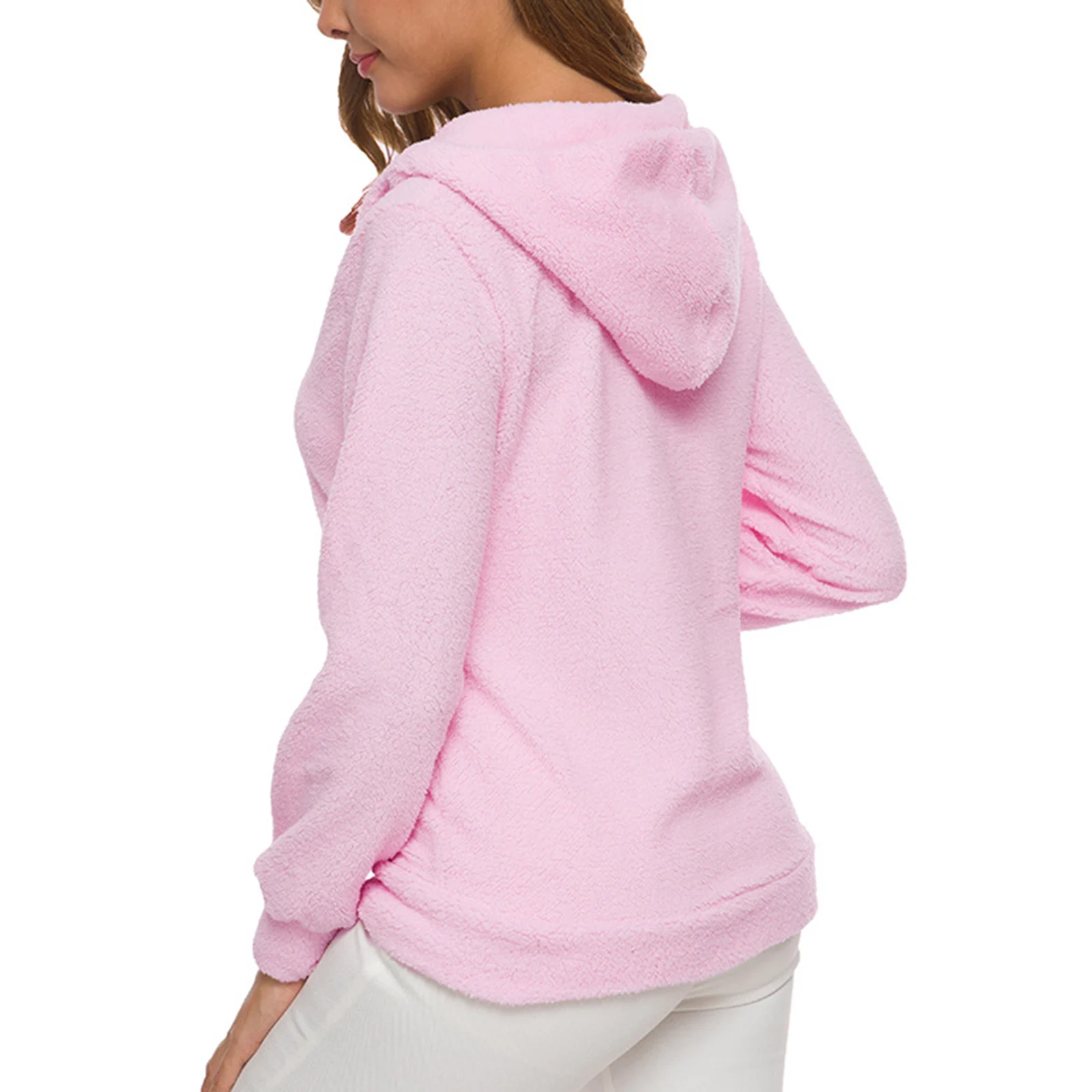 New Hot Women's Oversized Warm Faux Fuzzy Hoodies Casual Zip Up Jackets Coat Hooded Sweatshirt Outwear SMR88