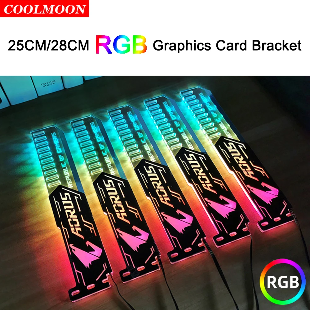 

Coolmoon 5V Small 4PIN RGB LED Light GPU Support VGA Holder 25cm/28cm Graphics Card Bracket for Computer Chassis PC Accessories
