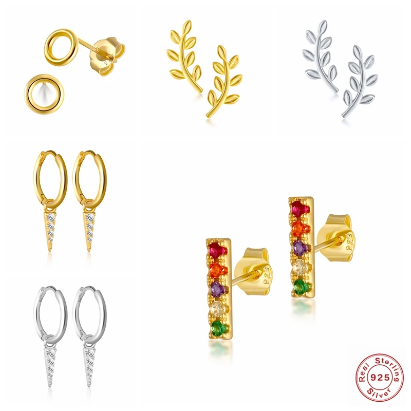 Женские серьги гвоздики из серебра 100% пробы с разноцветным