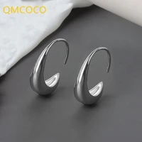 qmcoco silver color earrings charm women trendy jewelry classic simple retro party accessories gifts design oval hanging earring