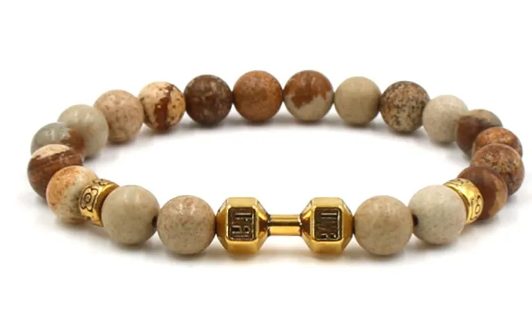 8mm g4 elastic adjusted Charm nature agate Onyx Spartan helmet Dumbbell Bracelet Fashion | Bracelets