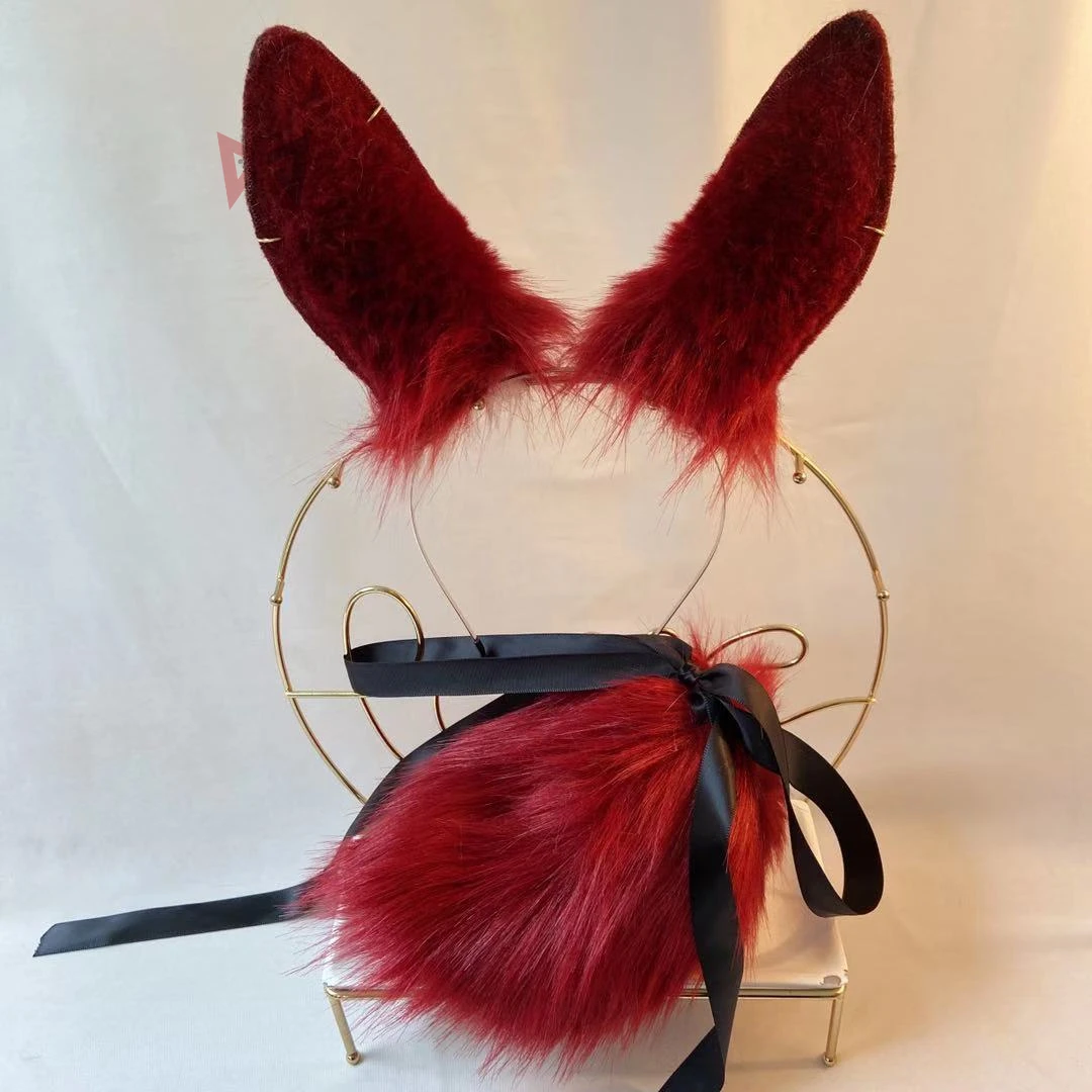 Новый красный заячьи кроличьи уши и сердечком повязка на голову хвост комплект