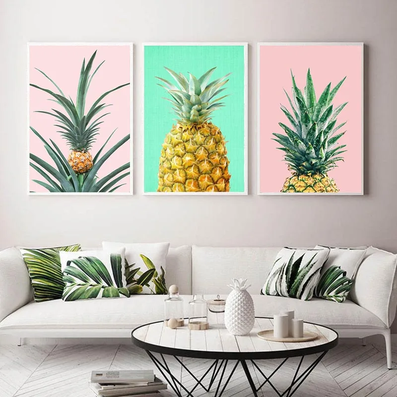 

Pineapple Art Print Poster Tropical Fruit Canvas Painting Exotic Plant Wall Art Pictures for Living Room Dining Room Decor