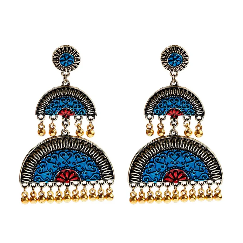 Этнические геометрические индийские джумка Золотые сережки с кисточками племя