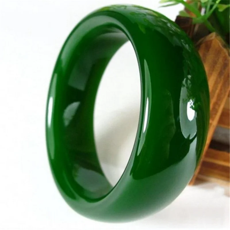 

Chinese Natural Spinach Green Handmade Carved Widened Thickened Jade Bracelet Fashion Boutique Jewelry Men and Women Bracelets