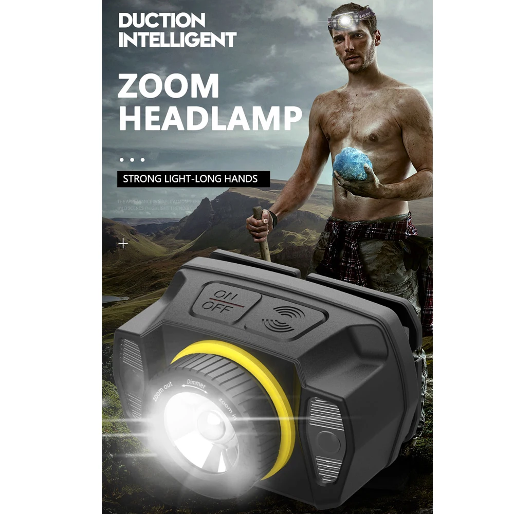 

400lm XHP50 налобный фонарь USB Перезаряжаемые XPG + светодиодный головной светильник красный светильник светодиодный головной светильник движени...