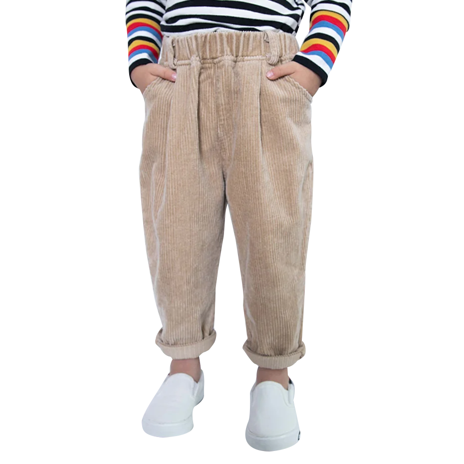 Вельветовые брюки для девочек однотонные спортивные с эластичным поясом детские