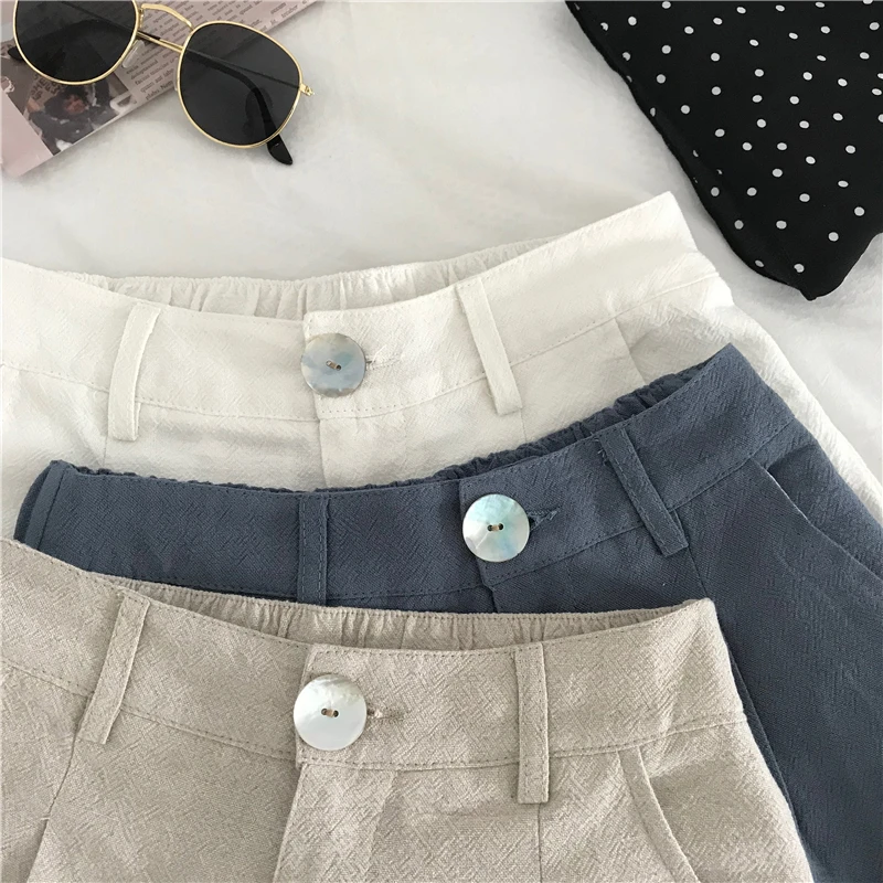 

Solid Shorts Women Loose Pockets Leisure Simple Outdoor Soft Korean Style Fashionable Females Wide Leg High Waist Student Summer