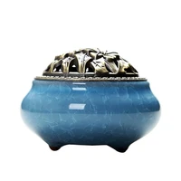 cone incense burner with alloy calabash incense stick holder ceramic incense ash catcher tray bowl