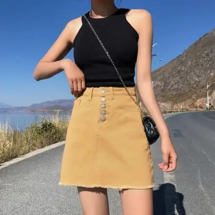 2020 модная Корейская опрятный стильный джинсовый женский сплошной цвет длинная