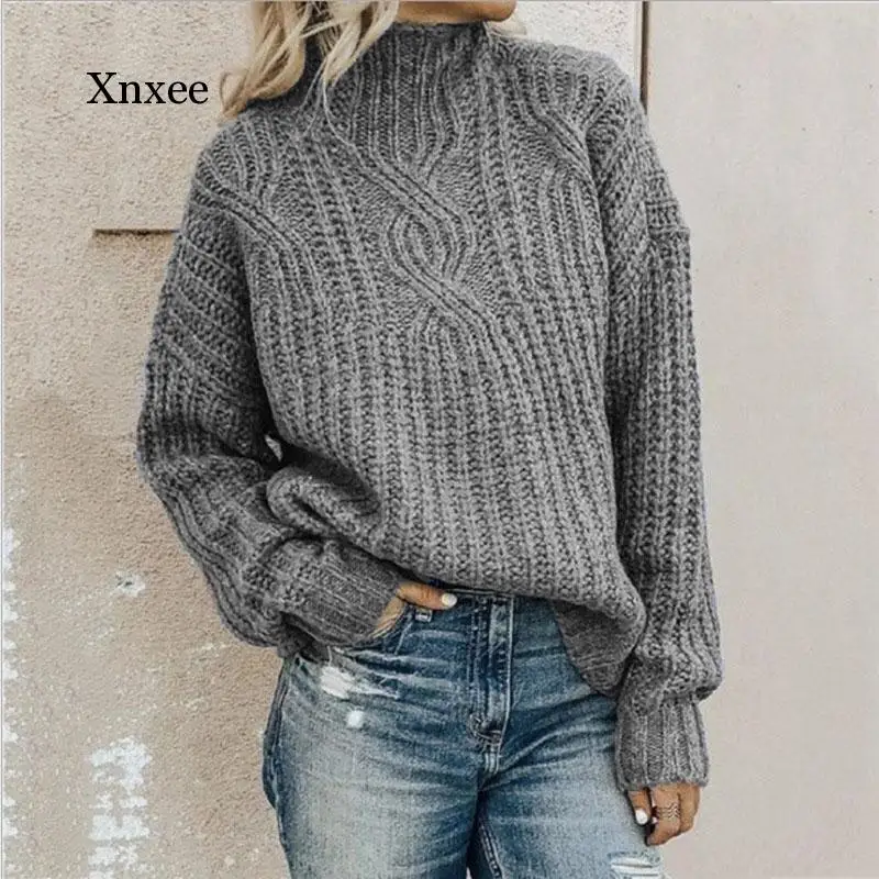 

Autumn Women's Turtleneck Sweater Pullover 2020 Elegant Long Sleeve Thick Winter Knit Pullover Knitwear Fashion Solid Color Top